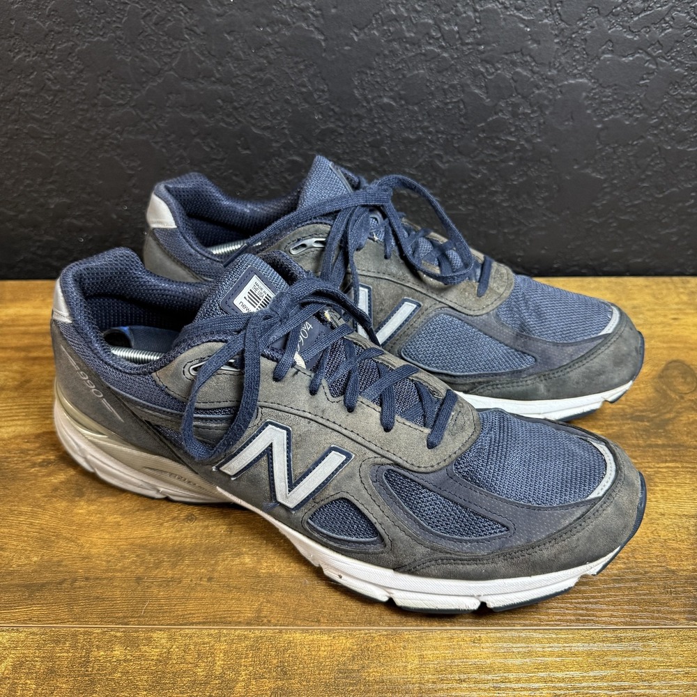 New Balance 990v4 M990NV4‎ Navy Suede Mesh Running Shoes Mens 14 2A Narrow